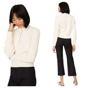 Club Monaco Sweater Ribbed Quarter Zip Cotton Knit Neutral Minimal White Cream S